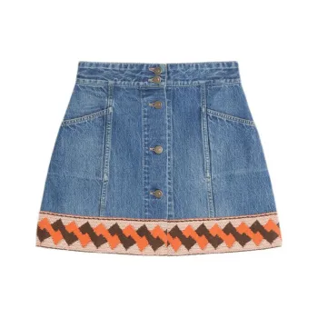 Valentino Jacquard Trim Mid Rise Denim Skirt
