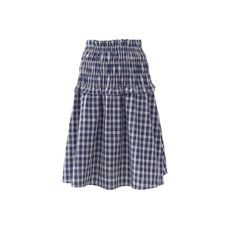 Rose Casual Long Skirts Women's Blue-0
