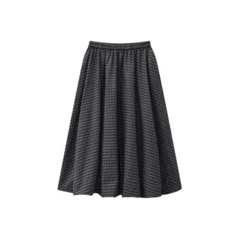KUHNMARVIN Casual Long Skirt Women's Black White Plaid