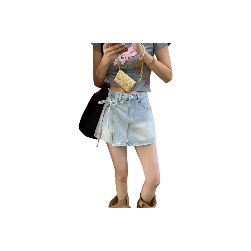 ZAZN Denim Short Skirts Women's Cream Blue-0