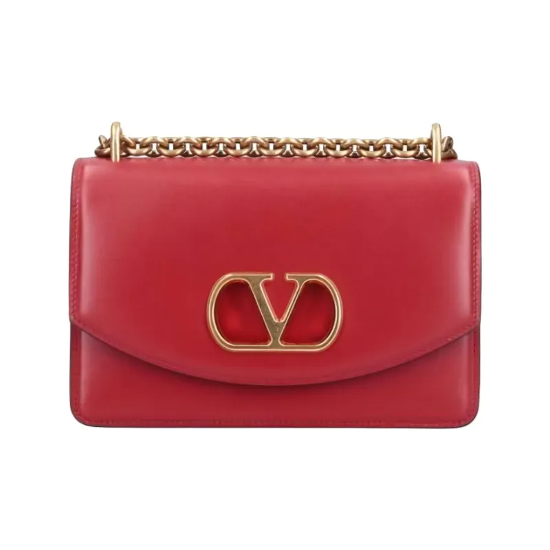 Valentino GARAVANI Shiny Calfskin Shoulder Bag Small Size Women's Red-0