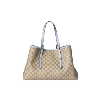 GUCCI GG Emblem Coated Fabric Shoulder Bag Large Size Women's Beige & Dark Brown