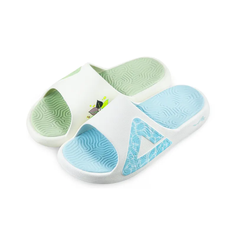 PEAK Tai Ji1.0 Quiet Slip Resistant Abrasion Resistant Slide Slippers Unisex Green Blue Mismatched-0