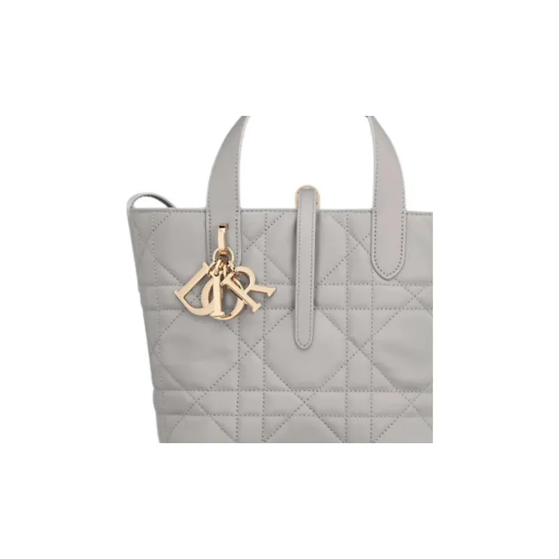 DIOR Toujours Calfskin One Shoulder Handbag Trumpets Women's Gray-5