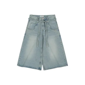 LOW CLASSIC Belted Denim Shorts