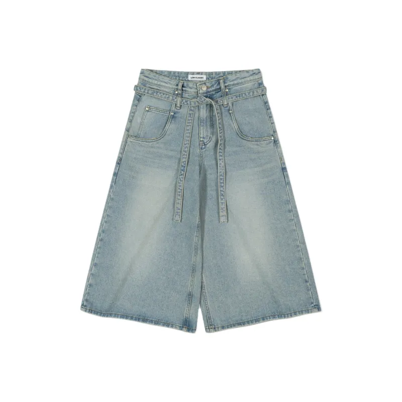 LOW CLASSIC Belted Denim Shorts-0