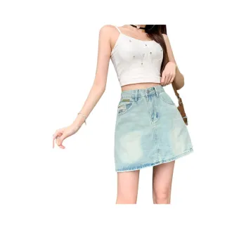 Ordifen Denim Short Skirts Women's Light Blue