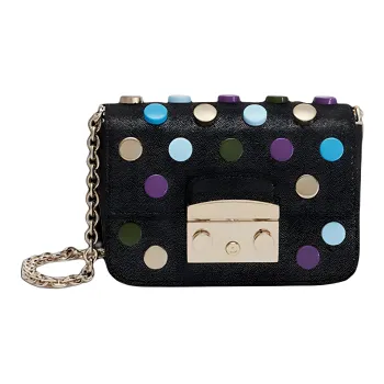 Furla Metropolis Collection Suede Shoulder Bag Crossbody Bag Women's Black