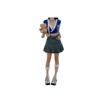 Shuhao Bai Denim Short Skirts Women's Vintage Blue With Lining