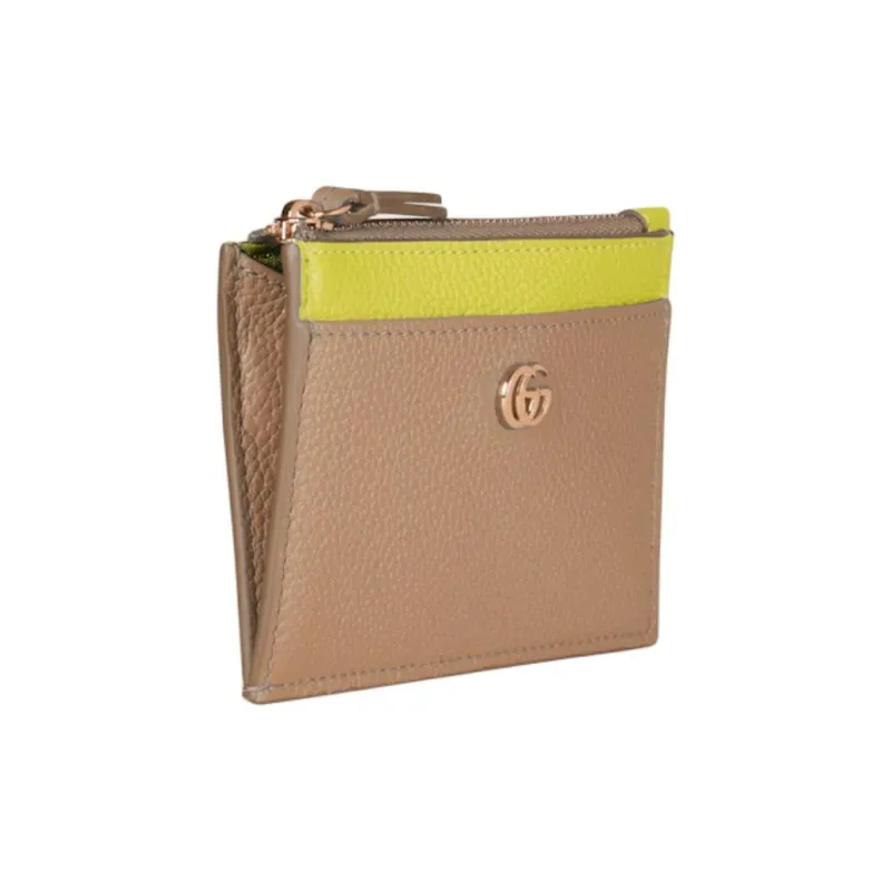 GUCCI GG Marmont Leather Card Holder Women's Beige & Bright Green-1
