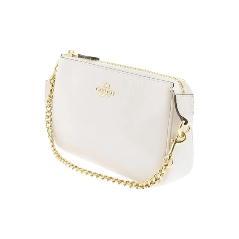 COACH Wristlet Litchi Grain Leather Mahjong Bag One Shoulder Clutch Large Size Women's Beige-1
