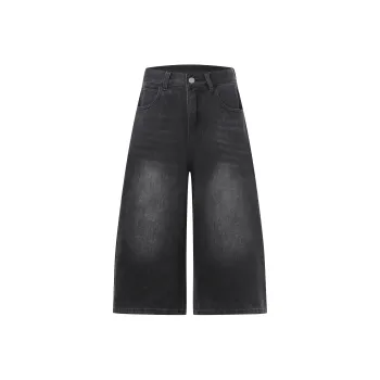 Wen Shan Denim Shorts Women's Black Gray Capri Pants