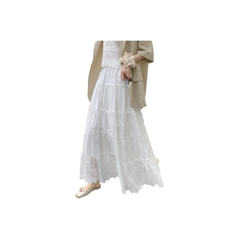 XIANSINIAO Casual Long Skirt Women's White-0