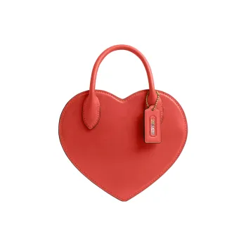COACH Heart Leather Heart Shaped Bag, One Shoulder Handbag Small Size Women's Rouge Red