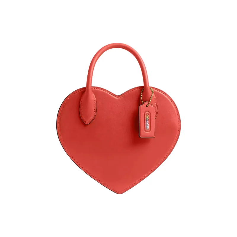 COACH Leather Heart Shaped Bag, One Shoulder Handbag Trumpets Women's Rouge Red-0