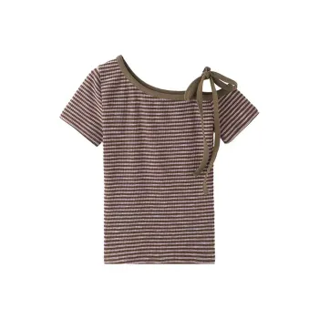 ABCMININ T Shirts Women's Purple Stripes