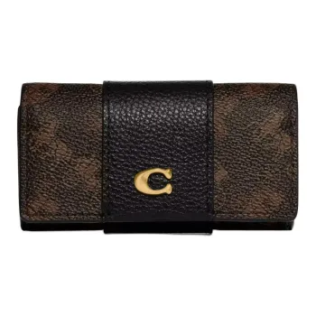 COACH Key Case Coated Canvas With Polished Pebble Texture Key Pouch Women's Brown/Black