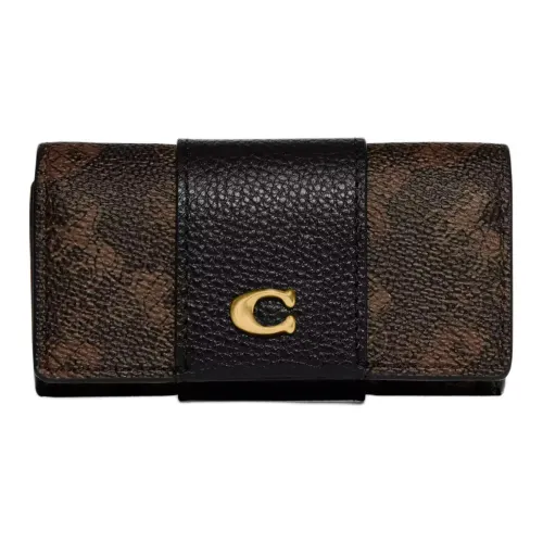 COACH Key Case Coated Canvas With Polished Pebble Texture Key Pouch Women's Brown/Black