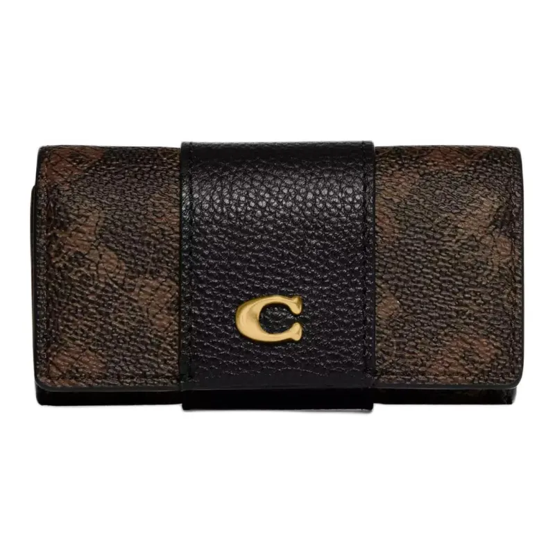 COACH Key Case Coated Canvas With Polished Pebble Texture Key Pouch Women's Brown/Black-0