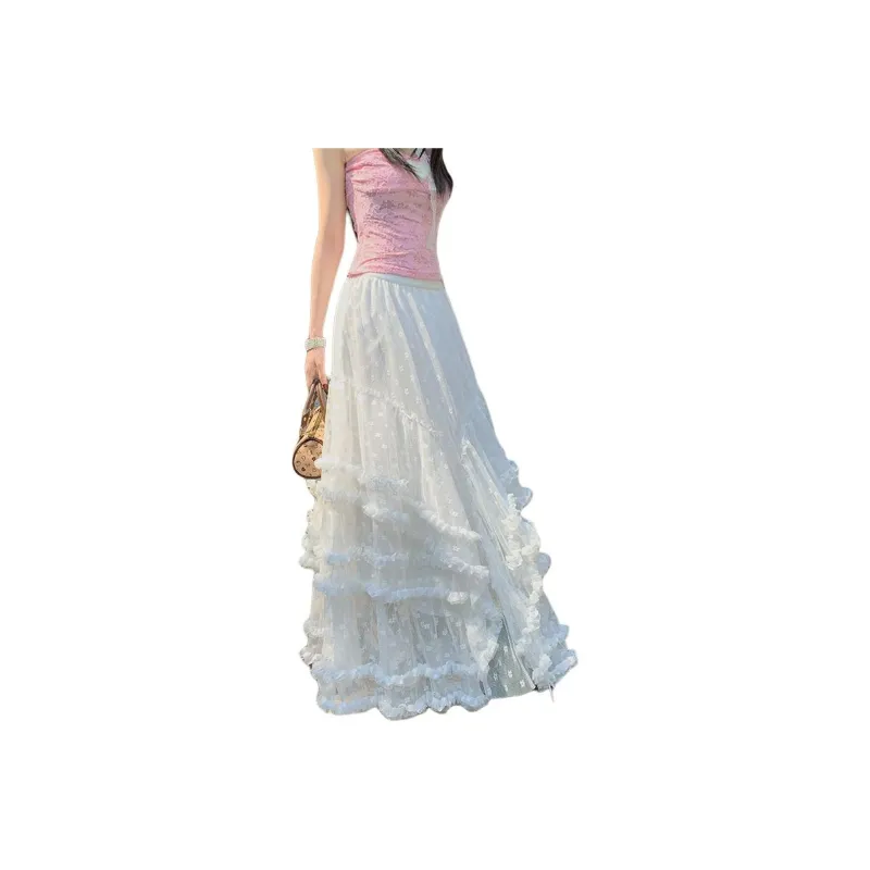 RENBEN Casual Long Skirt Women's White-0
