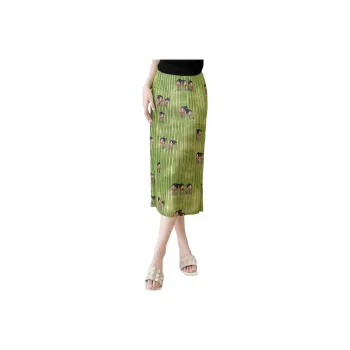 Wbwq Casual Long Skirt Women's Green With Print