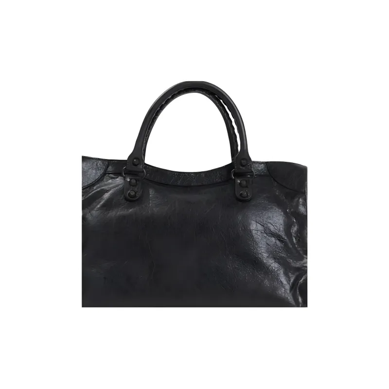 Balenciaga Le City Lambskin One Shoulder Handbag Medium Size Women's Black-3