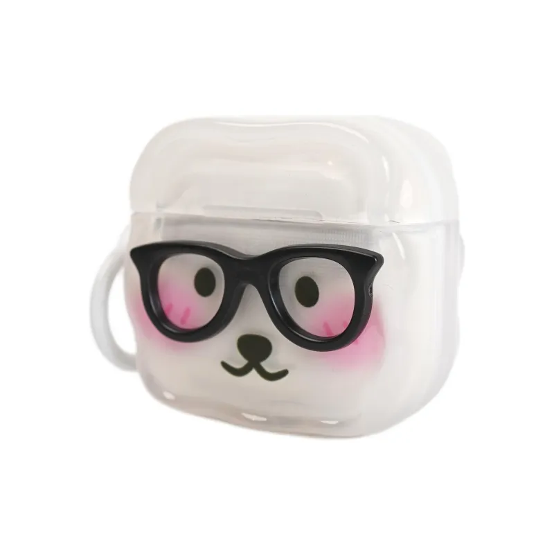 Wei Xin Apple AirPods 4/2/3/4th Generation/AirPods Pro/Pro 2 TPU Transparent 3D Effect Glass Bear Headphone Cases-3