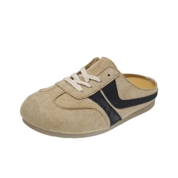 IHBOZ Rubber Sole Leather Patchwork Odor Resistant Abrasion Resistant Slip Resistant Closed Toe Slippers Women's