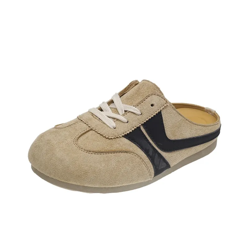 IHBOZ Rubber Sole Leather Patchwork Odor Resistant Abrasion Resistant Slip Resistant Closed Toe Slippers Women's-0