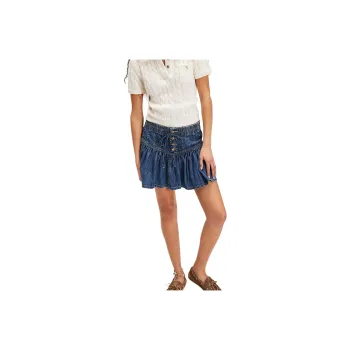 FREE PEOPLE We The Free Roselle Denim Mini Skirt Denim Short Skirts Women's Dark Blue