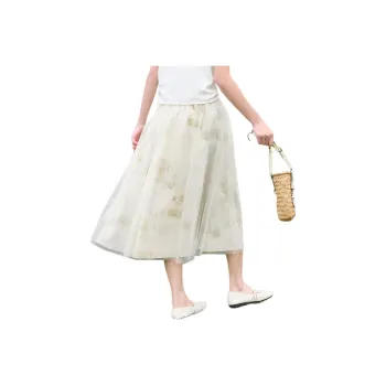 ZIHAN Casual Long Skirt Women's Green With Print