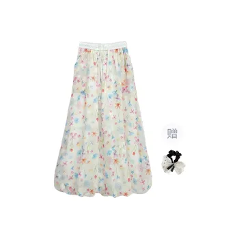TUSHIFEI Casual Long Skirt Women's Multicolor+Hair Tie Comes With