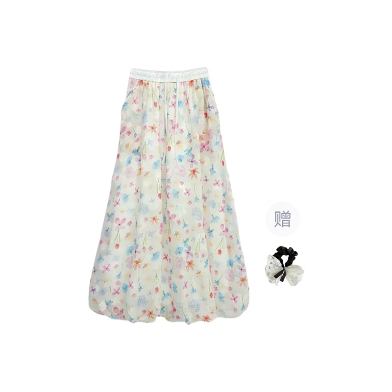 TUSHIFEI Casual Long Skirt Women's Multicolor+Hair Tie Comes With-0