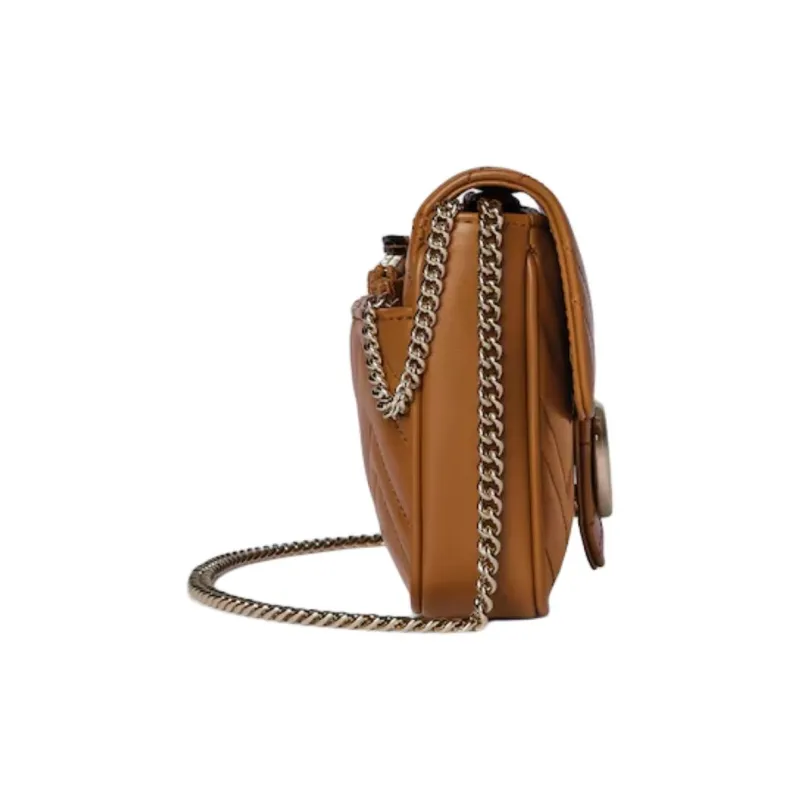 GUCCI GG Marmont Leather Shoulder Bag Trumpets Women's Brown-4
