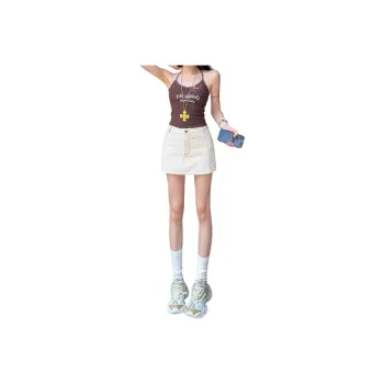 Wen Shan Denim Short Skirts Women's Spotted Apricot