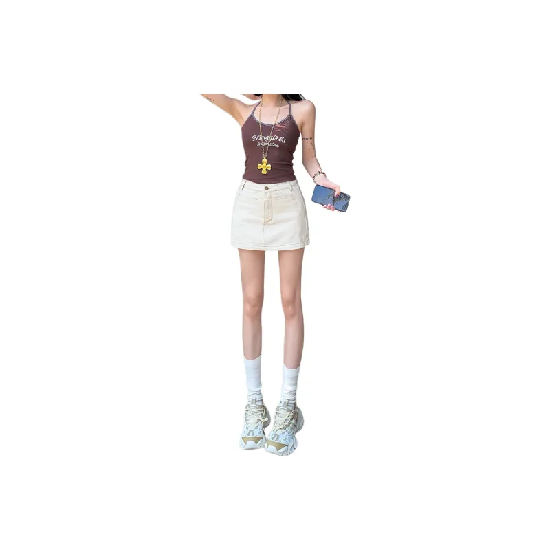 Wen Shan Denim Short Skirts Women's Speckled Apricot-0