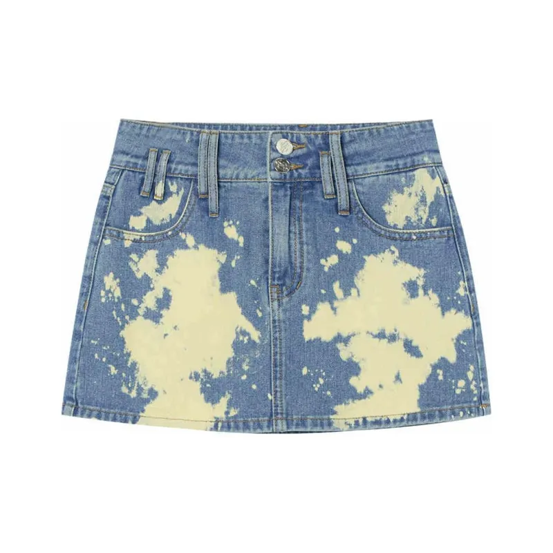 LA CRAWFISH Denim Short Skirts Women's Washed Blue-0