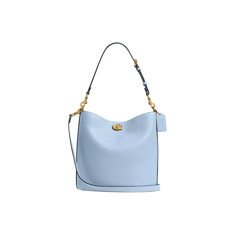 COACH Willow Polished Pebbled Leather Bucket Bags Crossbody Bag, Shoulder Bag Large Size Women's Blue-0