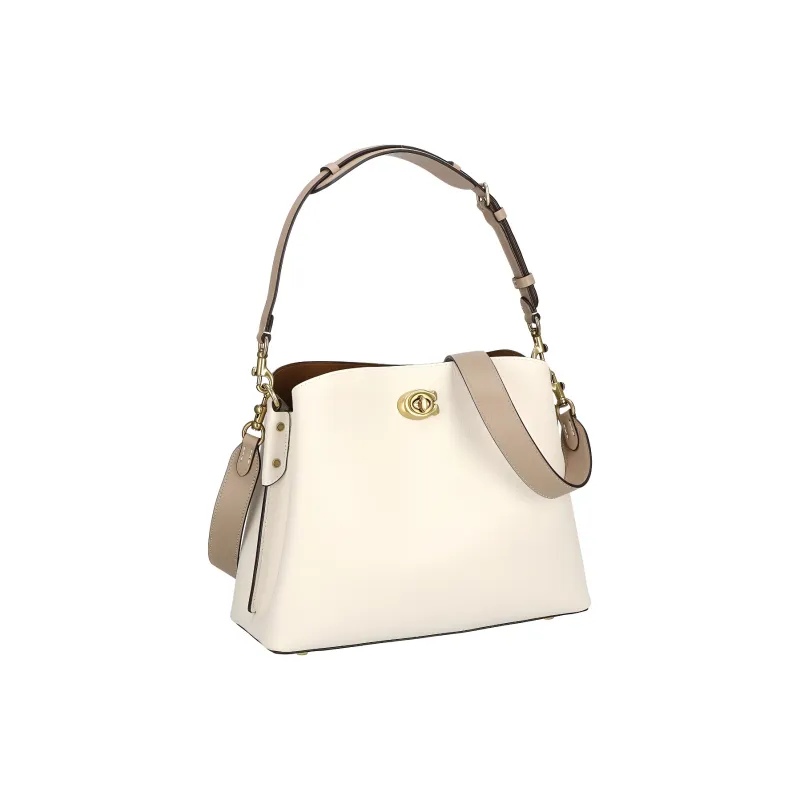 COACH Willow Pebbled Leather Tote Bag, Shopping Bag, Handbag, Shoulder Bag Large Size Women's White-1