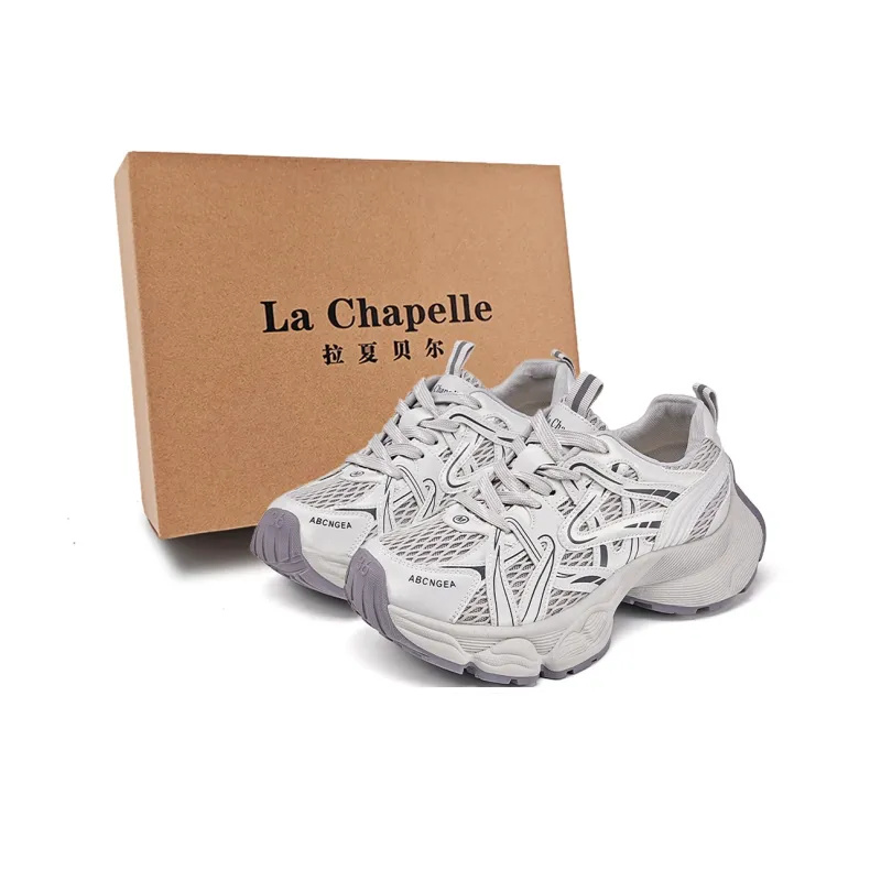 La Chapelle Anti Slip Wear Resistant Low Top Chunky Sneakers Women's Gray-0