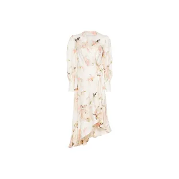 Zimmermann Coral Birds Printed Tied Waist Midi Dress