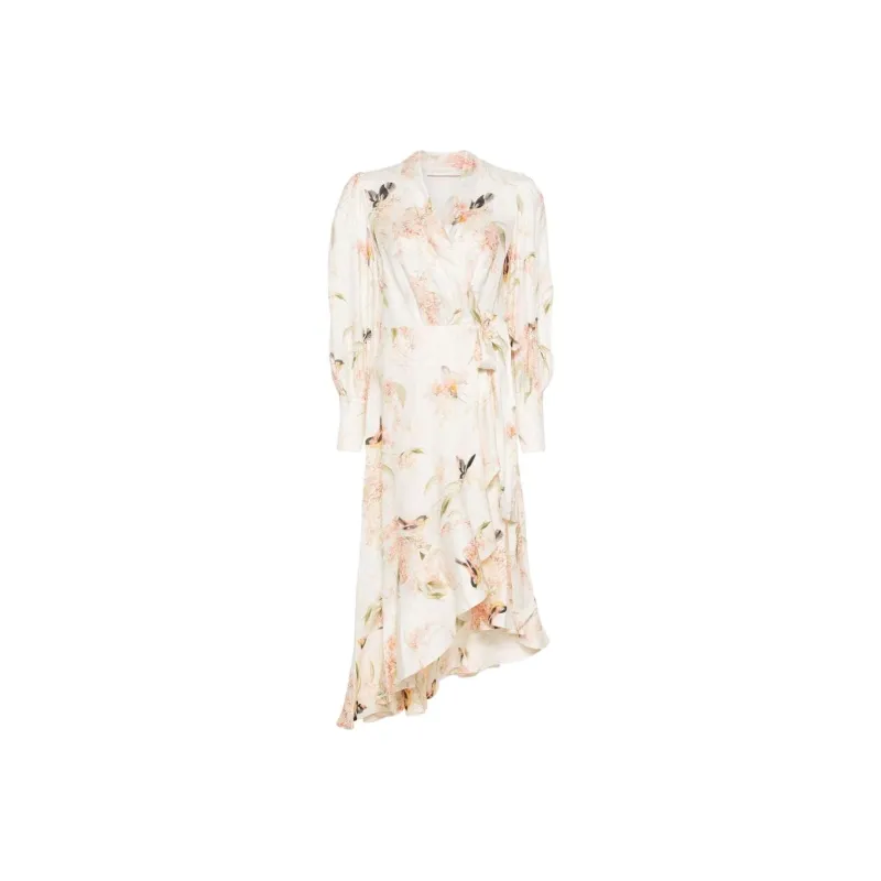 Zimmermann Coral Birds Printed Tied Waist Midi Dress-0