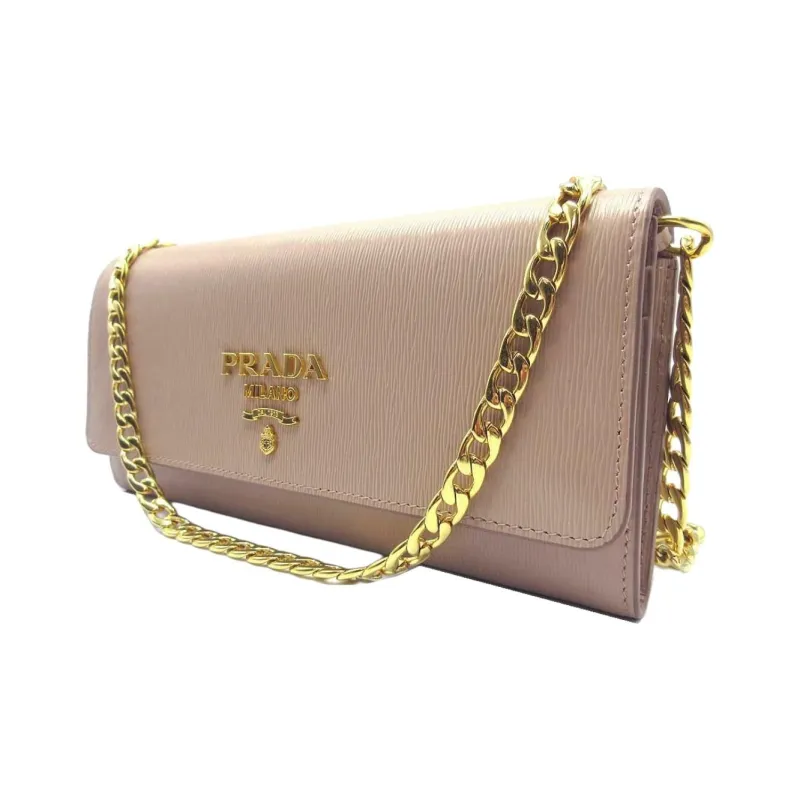 PRADA Leather Wallet Women's Pink Beige-1