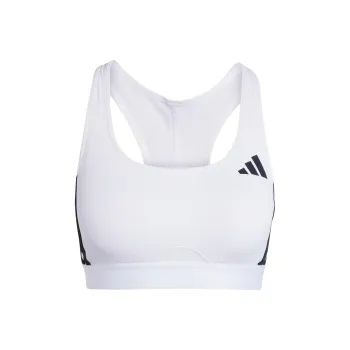 Adidas POWERREACT3 Stripes Train Medium Support Bra Sports Underwear Women's White/Black