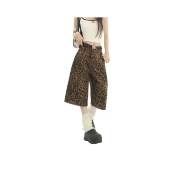 BENGEN Denim Shorts Women's Leopard Print