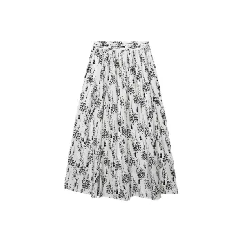 CHARM PICK Casual Long Skirt Women's White Base With Branches And Leaves
