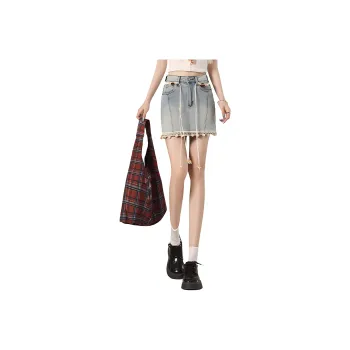 Wbwq Denim Short Skirts Women's Comes With Belt