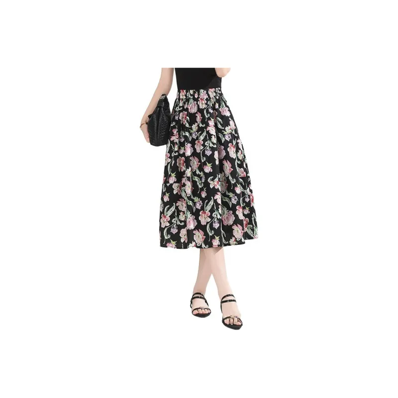 YIRANCHUN Casual Long Skirt Women's Pink Morning Glory-0