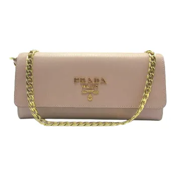 PRADA Leather Wallet Women's Pink Beige