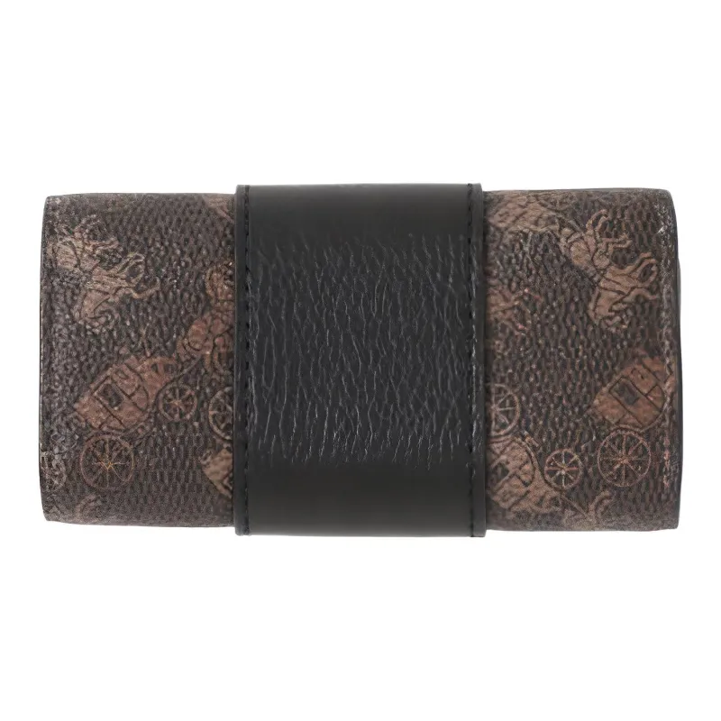 COACH Key Case Coated Canvas With Polished Pebble Texture Key Pouch Women's Brown/Black-2